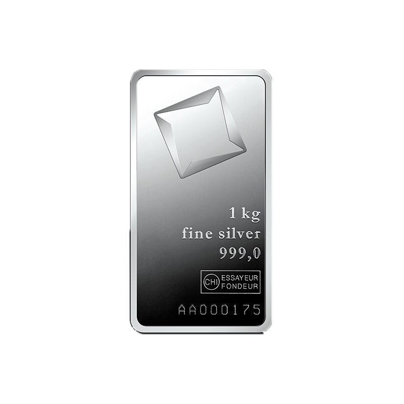 Front view of a 1kg silver minted bar