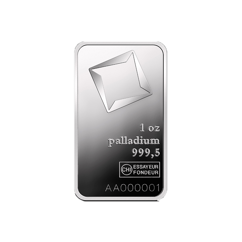 Front view of a 1oz palladium minted bar