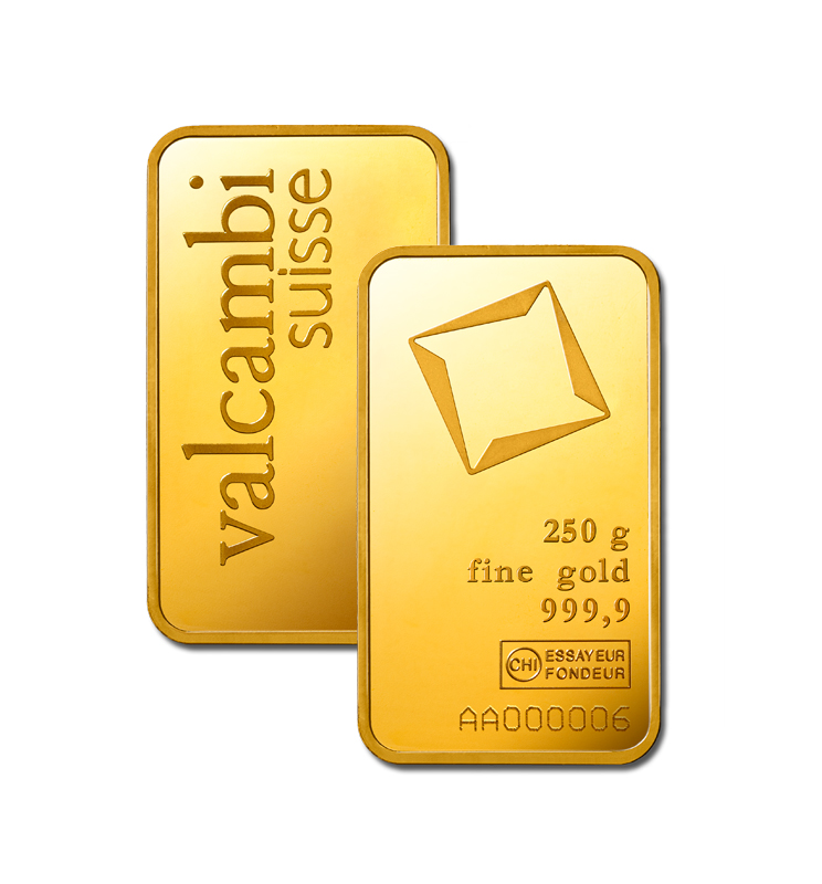 Pair of 250g gold minted rectangular bars
